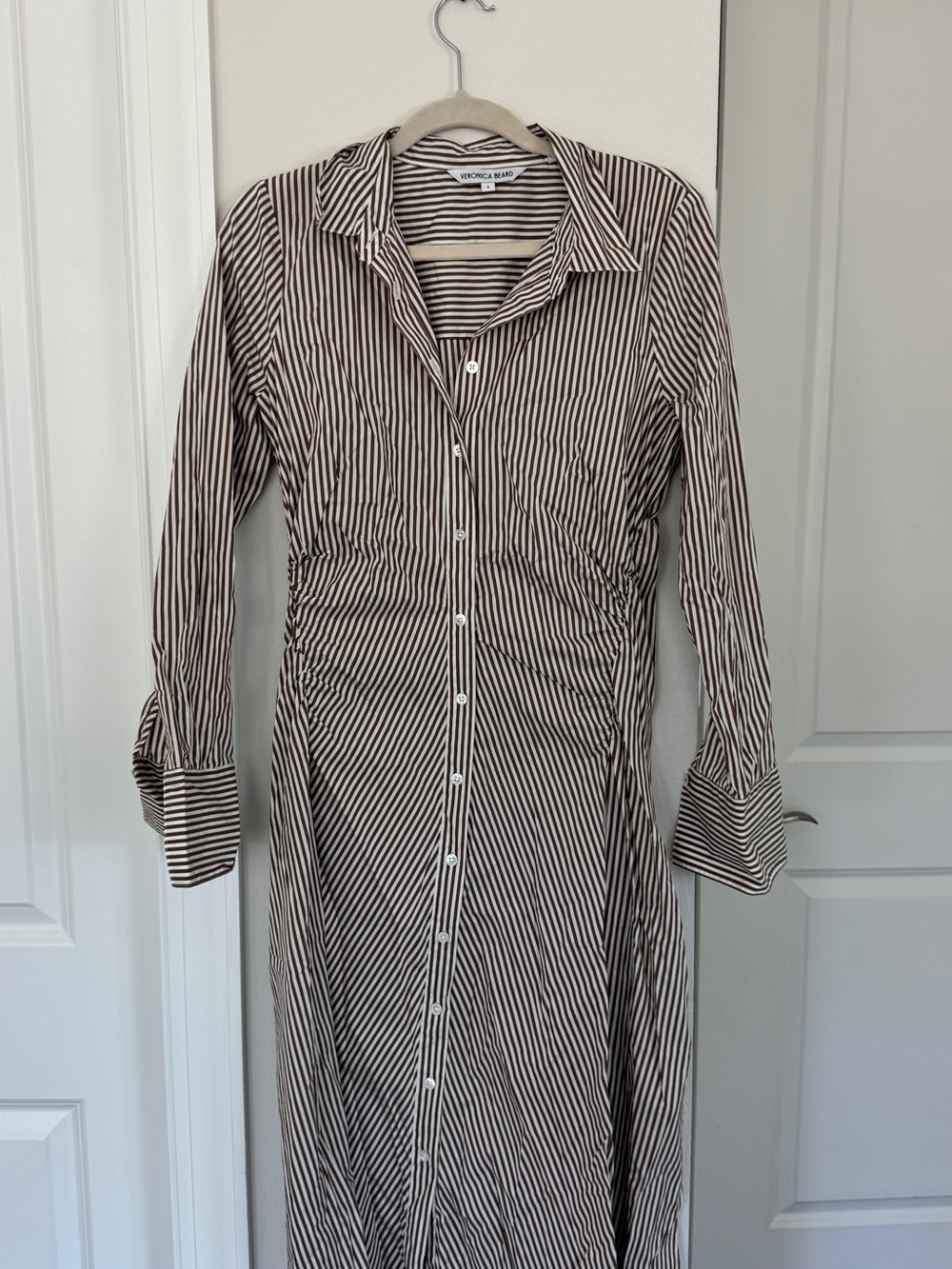 Veronica Beard Brown and White Striped Maxi Dress